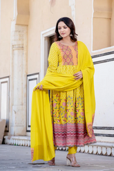 Ethnic Motifs Printed Sequinned Detailed Maxi Ethnic Dress With Dupatta